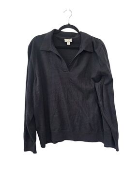 J. Crew Black Cotton Cashmere V-Neck Collared Sweater Size 2X